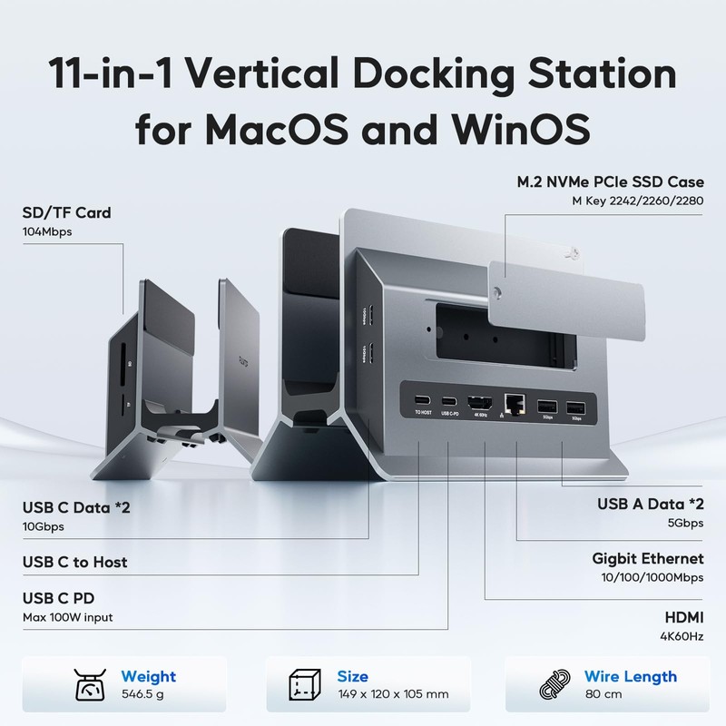 PULWTOP Vertical USB C Docking Station for MacBook Pro Air,