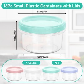 16-pack Small Freezer Containers, 7oz Reusable Snack Containers with Lids, Airtight Portion Control Round Container, Stackable Freezer Safe Food Storage Container for Lunch Sauce Leftovers, 4 Color