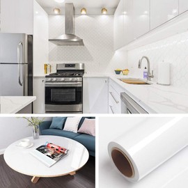 Livelynine Glitter Glossy White Contact Paper Kitchen Cabinet Wallpaper Peel and Stick Counter Top Adhesive Waterproof Contact Paper for Countertops Removable Vinyl Wrap for Furniture 15.8 x78.8 Inch