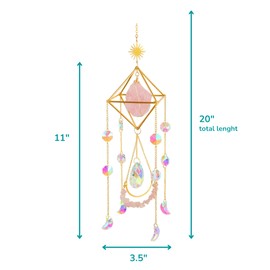 Crystal Suncatcher Rose Quartz, Spiritual, Sun Catcher Hanging for Windows, Rainbow Maker, Crystal Indoor Garden Home Decor, Natural Gemstone Boho Decor (Rose Quartz)