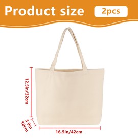 GWAWG 2Pcs White Reusable Canvas Tote Bags, Cotton Shopping Long Handle Fabric Bags Ideal for Adult Kid School Shopping Embroidery Printing