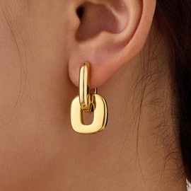 UneDouce 14K Two-Toned Gold Plated Convertible Link Chunky Earrings for Women | Gold/Silver Statement Hoop Earring | Trendy Huggie Earings Dupes (Gold)