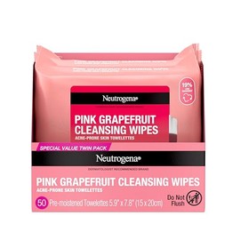 Neutrogena Toallitas limpiadoras desmaquillantes, pomelo rosa, 25 unidades, paquete doble | Disposable Acne Face Towelettes to Remove Dirt, Oil, and M