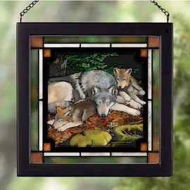 Wild Wings 5386497021 Stained Glass Art, 9-inch Height (Quiet Time Wolves)