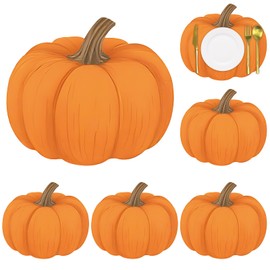 Fall Pumpkin Placemats Set of 6 Autumn Pumpkins Plastic Table Mats Thanksgiving Harvest Place Mats Fall Pumpkin Shaped Washable Waterproof Table Decoration for Indoor Outdoor Party Kitchen Dining