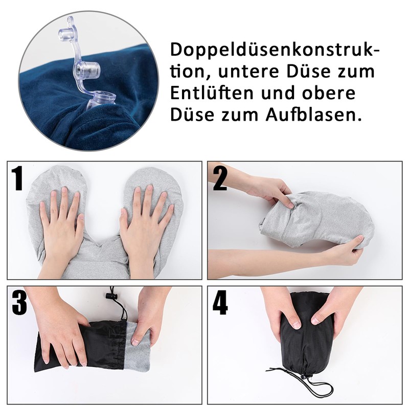 Aufblasbares Reisekissen, Nackenkissen, Weicher Samt Nackenstütze, mit Samtweichem Waschbarem Bezug,