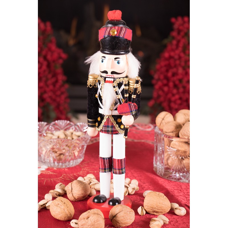 Clever Creations Platinum Scottish Bagpiper 14 Inch Traditional Wooden Nutcracker,