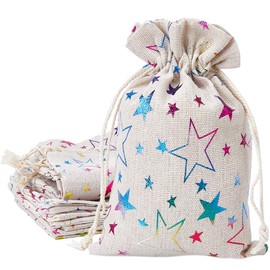 GORGECRAFT 12-Pack Reusable Jute Burlap Canvas Gift Bags 18m*13cm Christmas Cloth Star Print Storage Pouches Rectangle Drawstring Bags for Candy Gift Bags Presents Party Favors Retail Samples