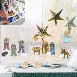 Stickerscape Christmas Colour-in Window Stickers (Nativity) | Christmas Craft for Children | Christmas Activity for Children | Reusable, Re-positionable and Cleanly Removable