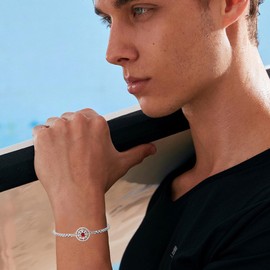 OHAYOO Compass Bracelet 925 Sterling Silver Eight-Tone Star Bracelet Birthstone Bracelet Jewellery for Unisex Women Men Girls Teenager Gifts, Sterling Silver