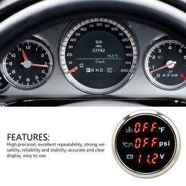 Medidor de Temperatura del Agua Digital 3 en 1, Medidor de Presión de Aceite, Medidor de Presión de Voltaje para Motocicletas de Automóviles, Pantalla LED DC9-32V 2in 52mm Medidor