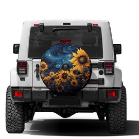 Foruidea Sunflower Starry Sky Spare Tire Cover with Backup Camera Hole Wheel Tire Cover Fit Trailer, RV, SUV and Many Vehicle 17inch