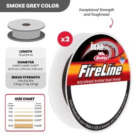Beadsmith Beading Thread FireLine Smoke FLSGM3PK mini spool pk: 4lb, 6lb, 8lb 15yd each