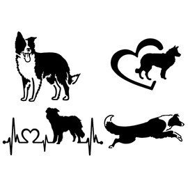 Border Collie - Calcomanías de borde collie de pie, Border Collie Heart, Border Collie Heartbeat, Border Collie Jumping Decals (Pequeño ~3.5 pulgadas, negro)