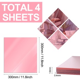 Frddiud 4 Pcs Rose Gold Mirror Acrylic Sheets, 11.8 x 11.8 x 1/8 Inch Safety Reflective Mirror Sheet Laser Board Panel for Home and Commercial Use, DIY Craft, Wall Decor (12 * 12, Rose Gold, 4)
