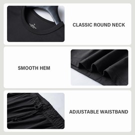 Casey Kevin Mens Loungewear Short Sleeve Pyjamas Set Soft Breathable Top Bottom Sleepwear Black-CK3502