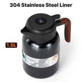 Thermal Coffee Carafe Jugs,UYOTBKEUB 1.5L Stainless Steel Insulated Coffee and Tea Pot, Coffee Warmer Drink Dispenser - Touch to Display Temperature