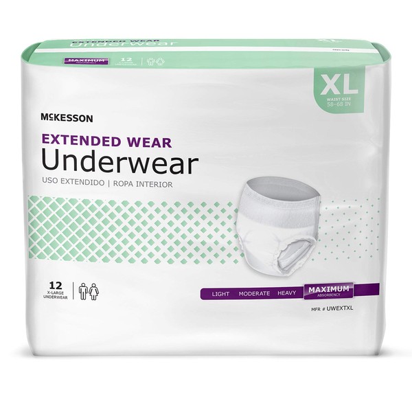 McKesson Extended Wear Underwear, Incontinence, Maximum Absorbency, XL, 48 Count