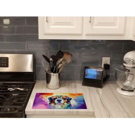 Caroline's Treasures DAC2460LCB Bernese Mountain Dog Hippie Dawg Glass Cutting Board Large Decorative Tempered Glass Kitchen Cutting and Serving Board Large Size Chopping Board