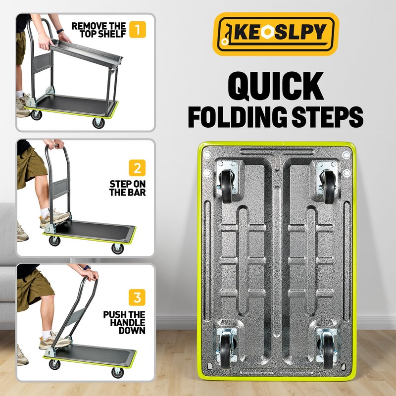 Keoslpy Upgraded Push Cart Dolly 700lbs, Foldable Platform Truck with