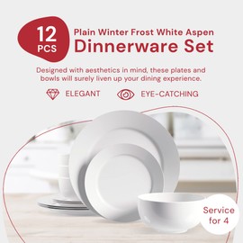 Safdie & Co. - Plain White Plates and Bowls Sets, Modern Dinnerware Set, Kitchen Dinnerware Sets, Indoor and Outdoor Plates, 12-Piece Kitchen Plates and Bowls Set, Dishwasher Safe