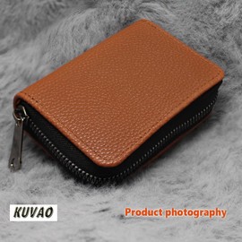 KUVAO RFID Blocking, 20 Card Slots Credit Card Holder Leather Small Card Case for Women or Men Accordion Wallet with Zipper (Orange)
