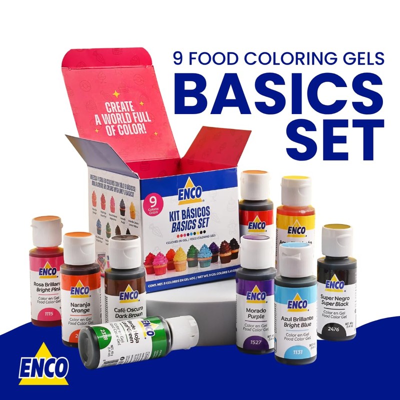 ENCO 9 Basic Food Coloring Gel Set 1.41 oz each