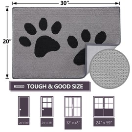 Arotive Indoor Door Mat, 20" x 30" Absorbent Dirt Resist Washable Front Back Door Mat, Non-Slip Low-Profile Dog Paws Entrance Doormat, Durable Inside Floor Mats for Entryway, Grey