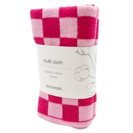 Ecovask Wash Cloth / Multi Cloth 2 Pack Organic Cotton, Raspberry Chequer