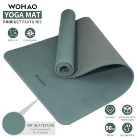 Tapete de yoga extra grueso de 8 mm, 183 x 70 cm, antideslizante, reversible de doble color, material POE de alta calidad, con correa de transporte pa