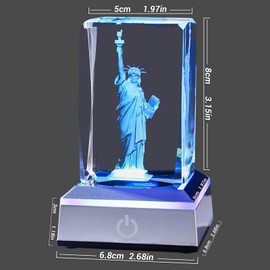 Anpdasi 3D Crystal Statue of Liberty Figurines Laser Carving Liberty Statue NightLight Gift for Women Men Friends Home Office Decor with Colorful Light Base Collectible Figurines