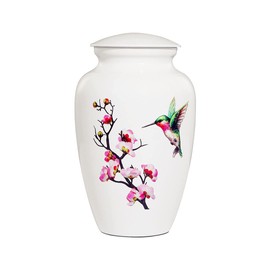 ICOKEE Hummingbird Cremation Urn for Adult Ashes, White Funeral Urn, Large Decorative Urn with Velvet Bag, up to 200 Lbs Capacity, Urns for Human Female and Male