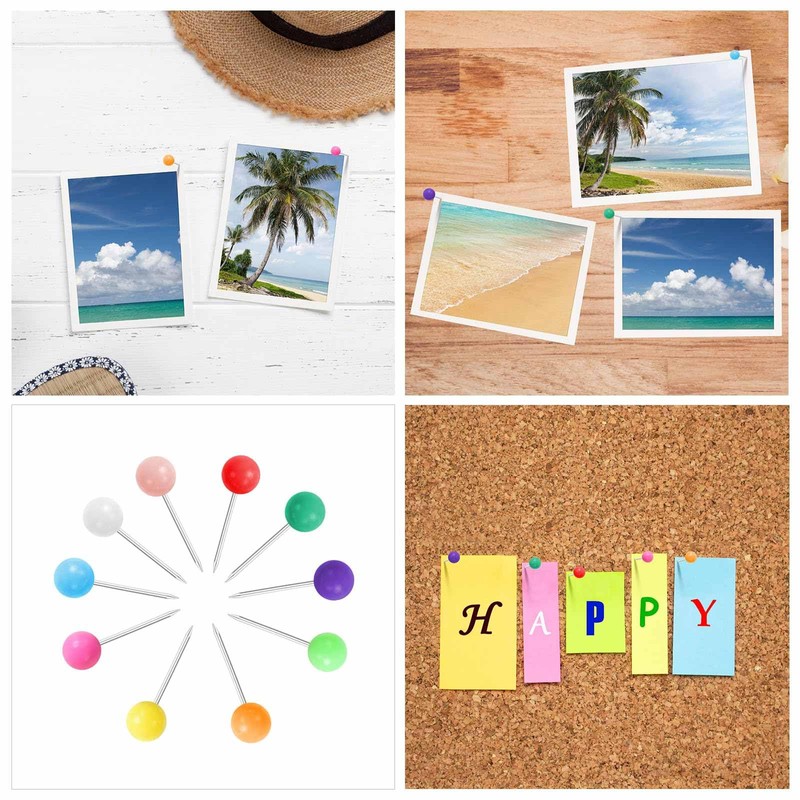 500pcs Colourful Push Pins, Map Pins Drawing with Plastic Round