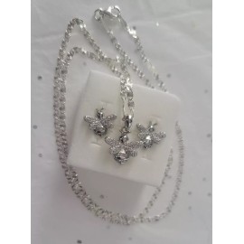 925 Sterling Silver Bee Stud Earrings & Necklace Pendant Set