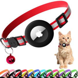 Seyezo Cat Collar with Air Tag Holder, Reflective Kitten Collar with Bell, Breakaway Airtag Cat Collar for Boys Girls Cats, GPS Tracker for Cats 0.4’’ Width Adjustable Safe Kitty Collar, Red