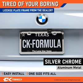 Silver Chrome License Plate Frames - 2 Pack, Metal License Plate Cover for Car Plate Frame, Chrome License Plate Frame for Men, Car License Plate Holder, Porta Placas para Auto, Car Tag Frame