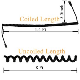 HPWFHPLF Telephone Cords, 2 Pack 6P6C Anti-Tangle Telephone Wires, 6-10 Feet RJ12 Male to Male Coiled Cable for Landline Phones (Black)