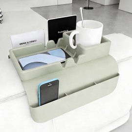 Couch Arm Cup Holder - Silicone Sofa Armrest Tray with 5 Side Pockets, Anti-Slip Armrest Recliner Armchair Caddy, Sofa Table Organizer for Drinks Tablet Remote Snacks Cellphone Cup (Green)