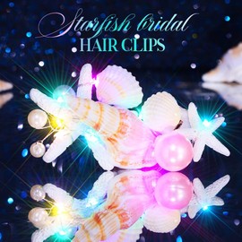 Catery Light Up Starfish Hair Clip Seashell Mermaid Headpiece Conch Beach Wedding Accessories for Women