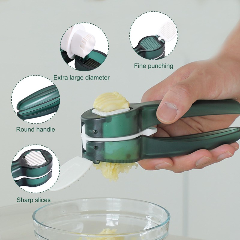 Garlic Press, 2-in-1 Garlic Crusher, Stainless Steel Garlic Press, with