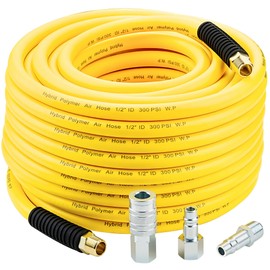 1/2 Inch x 100ft. Hybrid Air Hose with 1/2 in. MNPT Ends and Bend Restrictors, 3PCS 1/2” Air Coupler and Plug Kit, Air Compressor Hose Fittings and Accessories