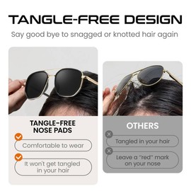 SODQW Tangle Free Aviator Sunglasses for Women Men Square Frame Sun Glasses for Driving & Traveling UV Protection