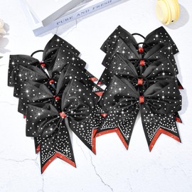 8PCS Glitter Cheer Bow Large Cheer Bows Rhinestones Hair Bows Girls 8"Cheerleading Bows Bulk Elastic Band Ponytail Holder for Teen Girls College Sports Competition Black