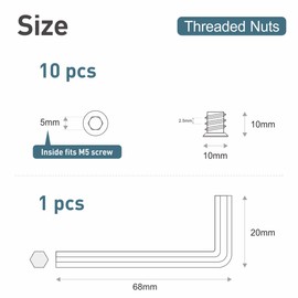 BOUMVID Screw-in Nut M5 x 10, Pack of 10 Screw Sockets Threaded Inserts Wood Screw Sleeve Thread Insert Galvanised Drive Nut Screw-In Thread Hexagon Nuts for Wooden Furniture