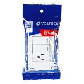 Placa 2 Interruptor 1 Contacto Linea Española Volteck 45597 Color Blanco Voltaje nominal 127V