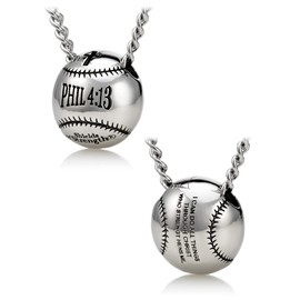 Men's Stainless Steel 3-D Mini Baseball/Softball Pendant Necklace-Phil 4:13