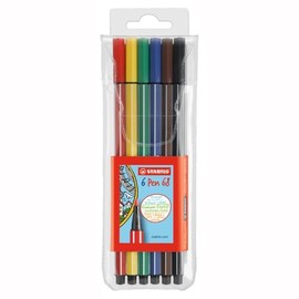 Stabilo Pen 68 - Felt Tip Pen - Black, Green, Yellow, Brown, Ultramarine, Carmine - Water-Based Ink - 1 mm - Medium