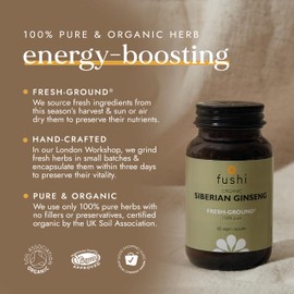 Fushi Organic Siberian Ginseng Capsules, 60 Caps | Fresh-Ground Whole Food | Strengthens Immune System, Purifies Blood, Stimulates Digestion | Ethical & Vegan | Manufactured in the UK