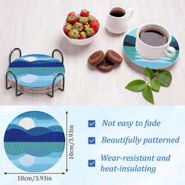 DOMROM 8 Pcs Diamond Painting Coasters Kits with Holder, Landscape Diamond Art Coasters for Adults Beginners 5D DIY Diamond Coasters, Simple Diamond Art Painting Kits Craft Supplies