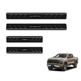 PeakPurit 4PCS Car Door Edge Guards Door Sill Protector for Chevy 2023-2025 2026 Colorado & for GMC 2023-2026 Canyon Accessories Black Brushed Stainless Steel Material Car Door Threshold Protection